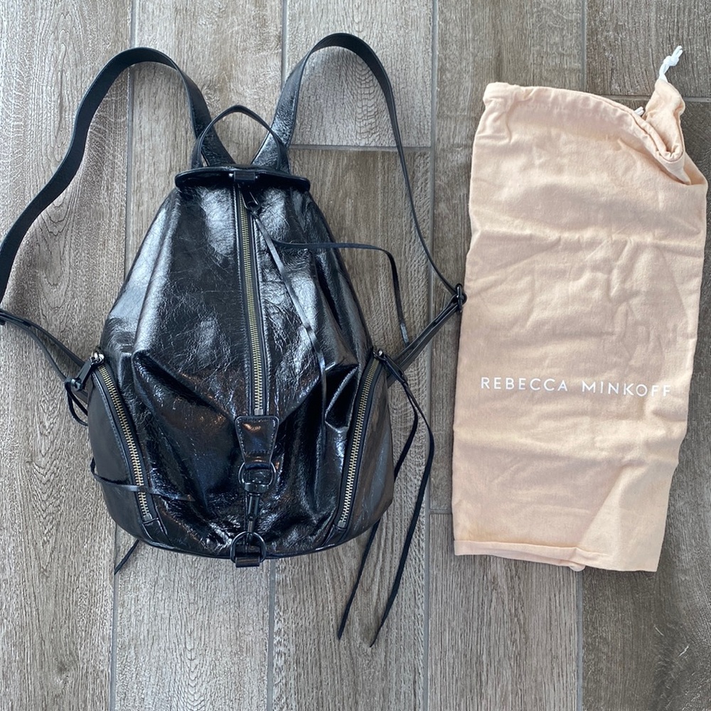 NWT! Rebecca Minkoff Julian Backpack Black Patent Leather